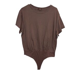 Nuuds Soft Cotton Everyday T-Shirt Bodysuit Size Large in Mocha
